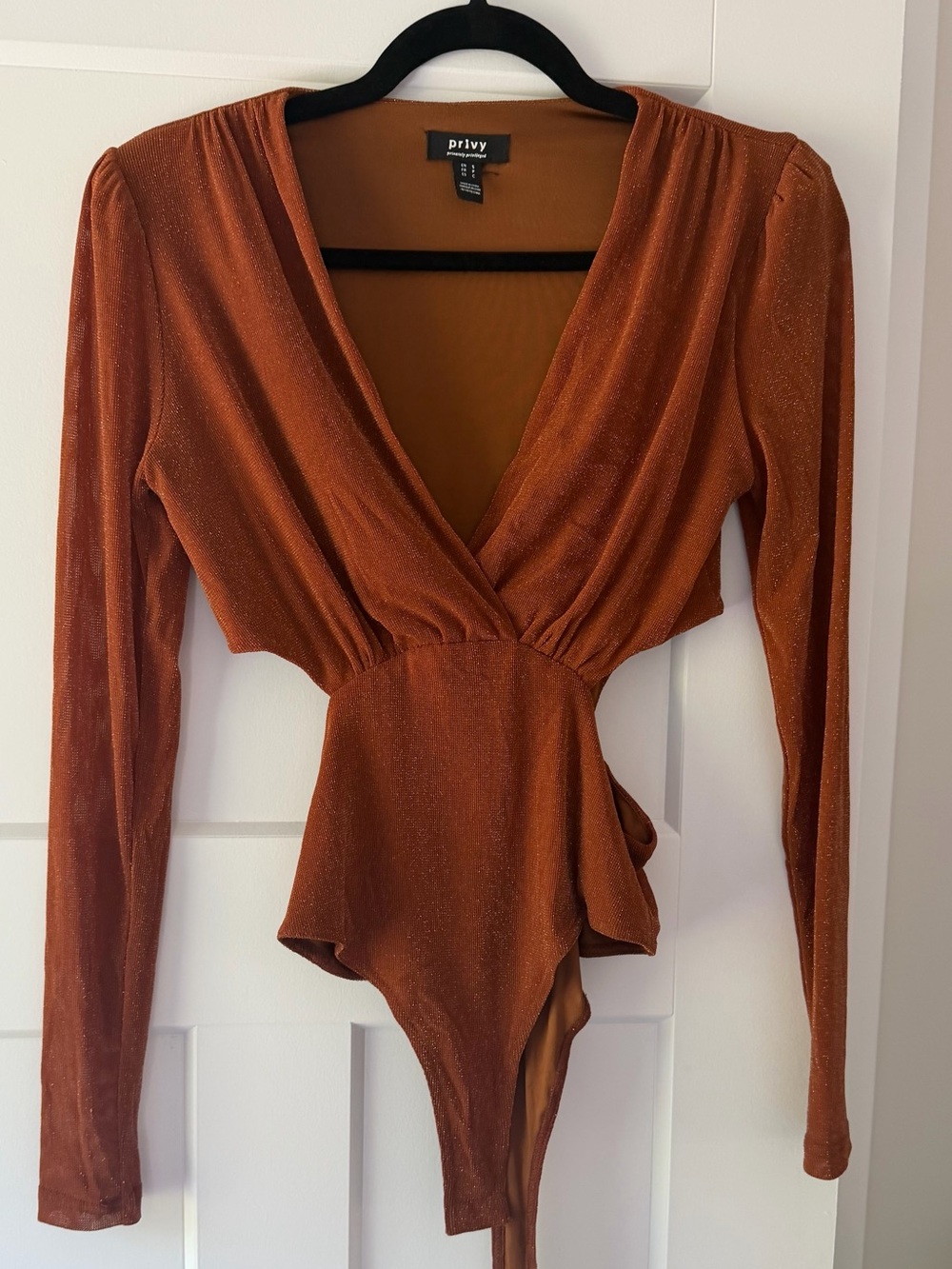 Brand new Privy Rust Long-Sleeve Surplice Bodysuit